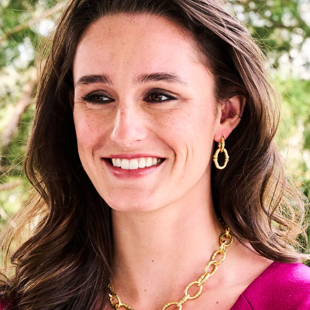 Bangkok Bamboo Link Earrings - Gold/Green Enamel