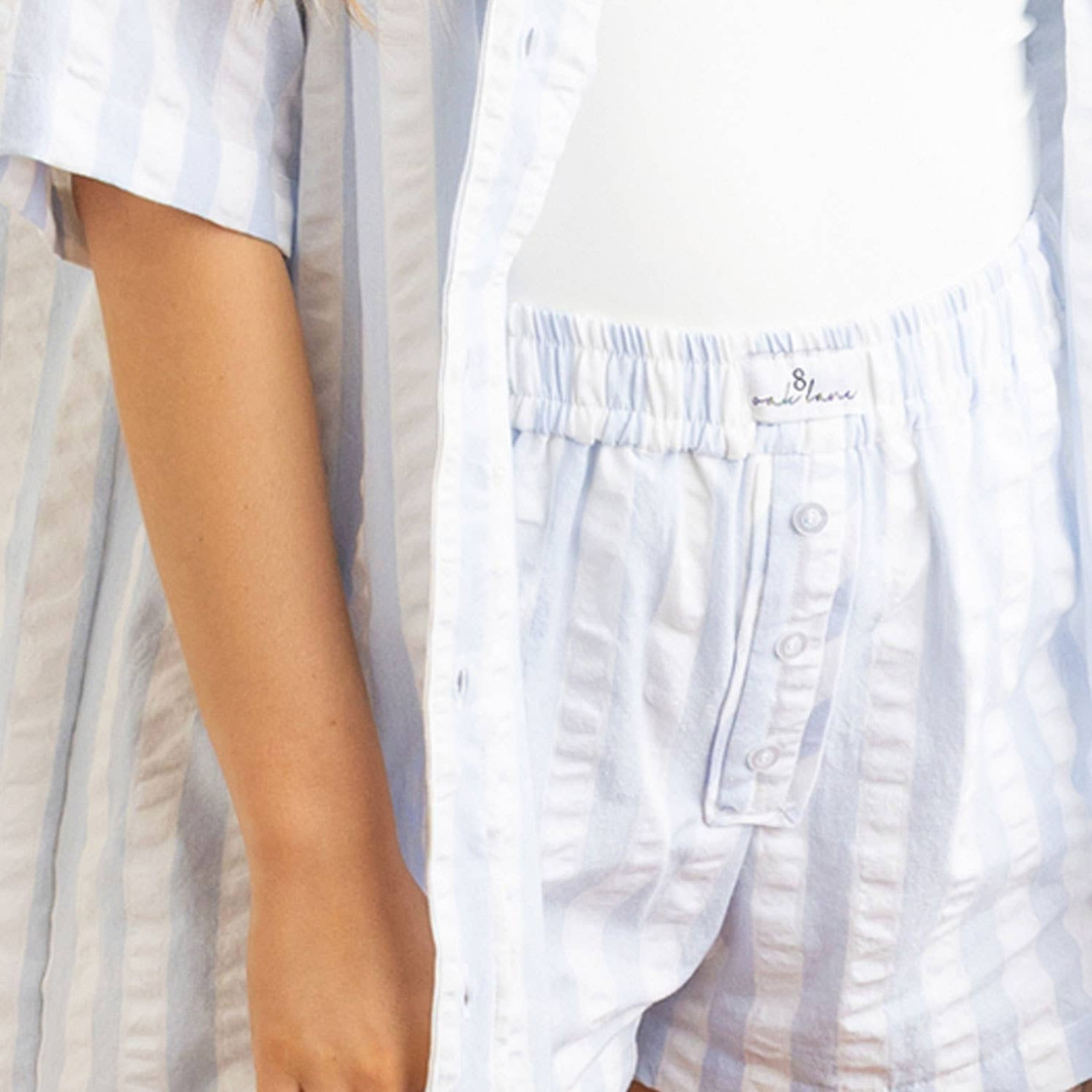 Blue Textured Strip Boxer PJ Set