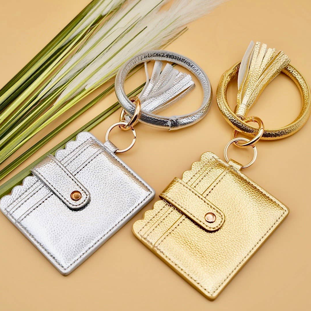 Leather Keychain Wallet With Wristlet Bangle Bracelet