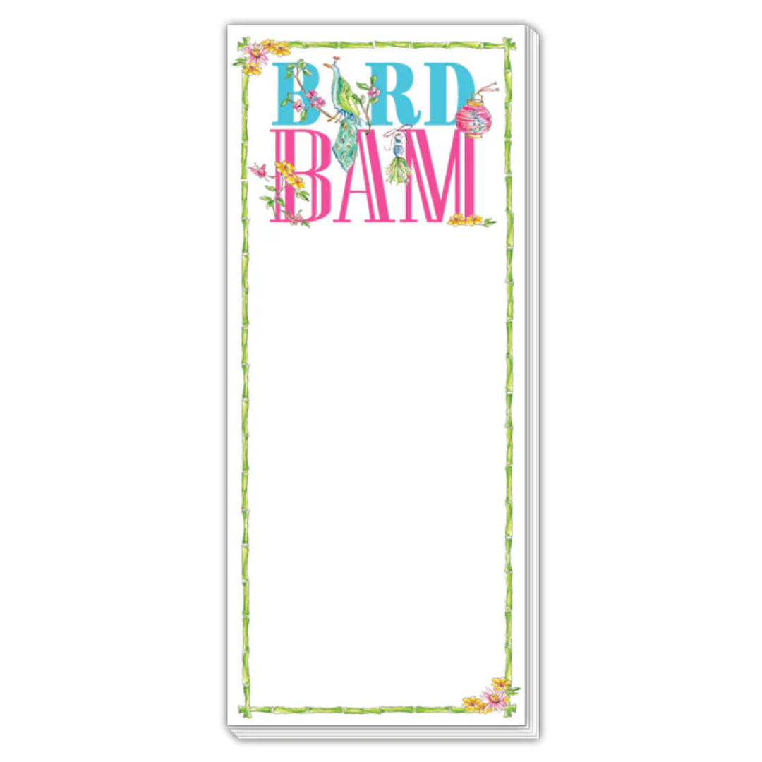 Hand Painted Bird Bam Green Bamboo Border Mahjong Icons - Skinny Notepad