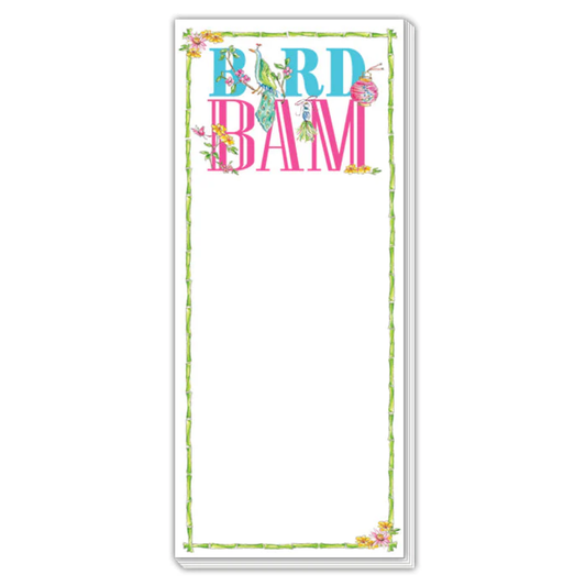 Hand Painted Bird Bam Green Bamboo Border Mahjong Icons - Skinny Notepad