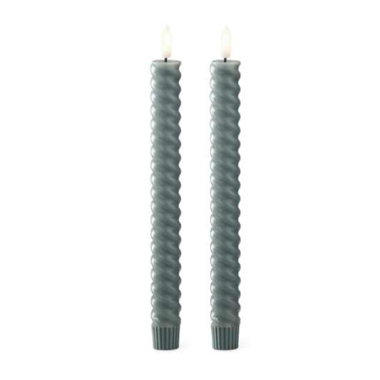 Set of 2 9.75 Inch Dark Green Spiral LED Taper Can