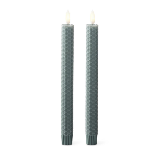 Set of 2 9.75 Inch Dark Green Honeycomb LED Taper