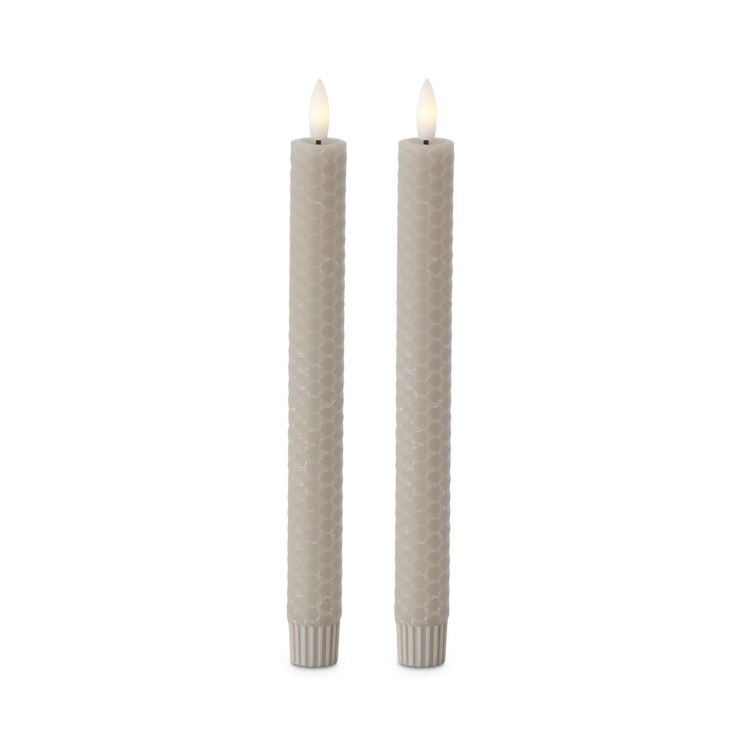 9.75 Inch Taupe Honeycomb LED Taper Candles