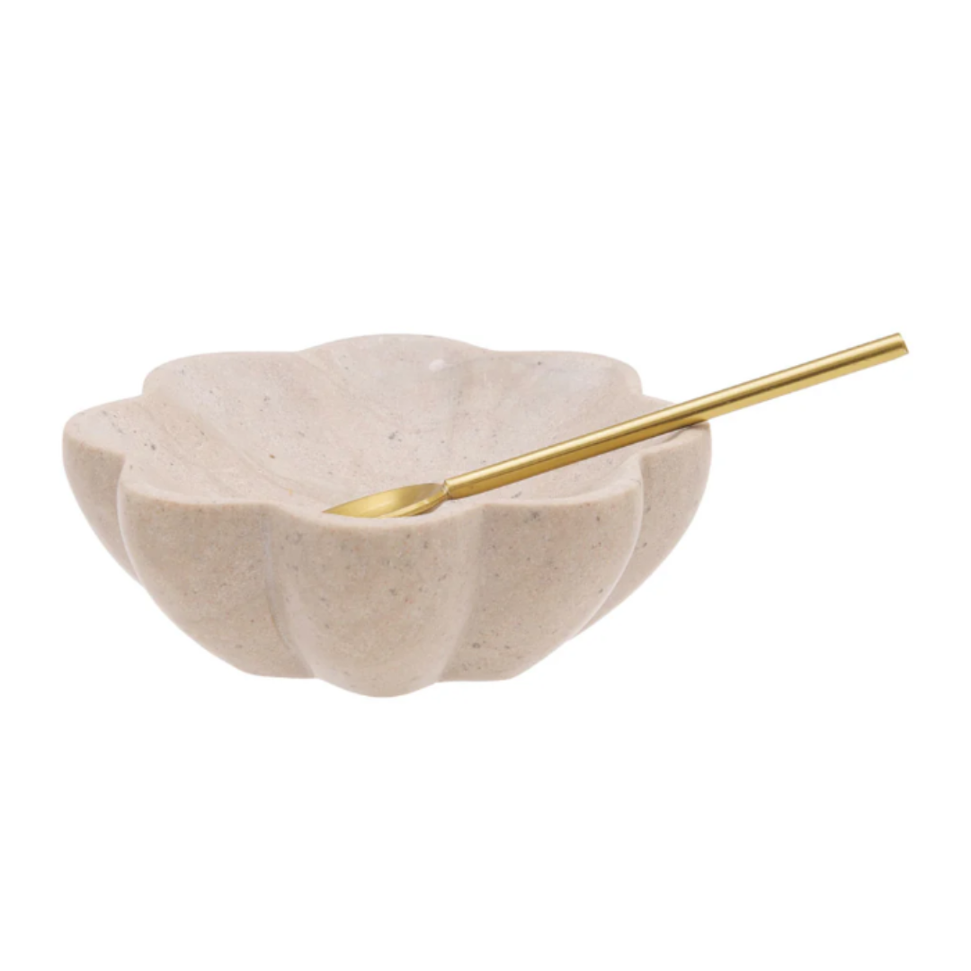 Scallop Marble Bowl & Spoon