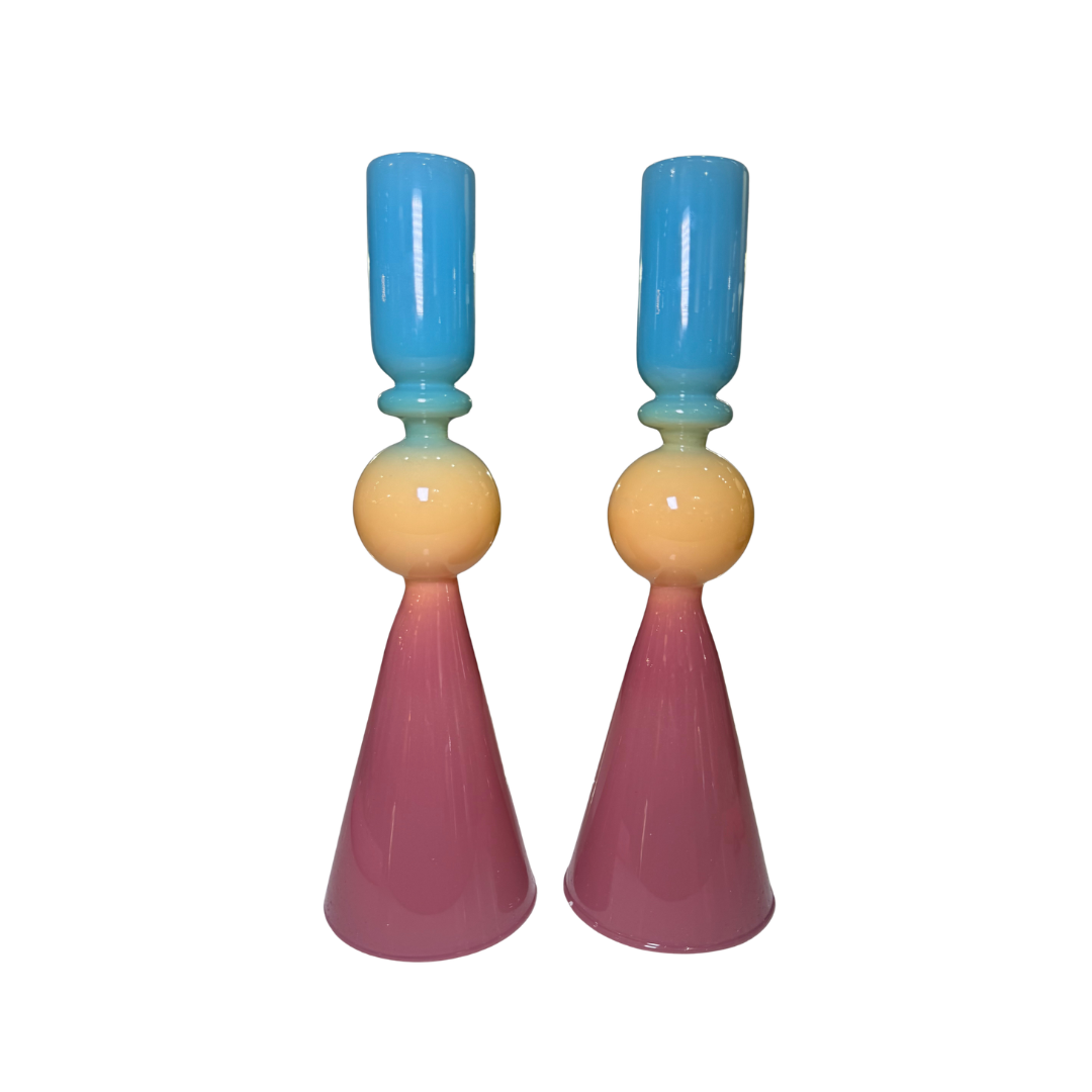 Multi Colored Glass Candle Holder Set