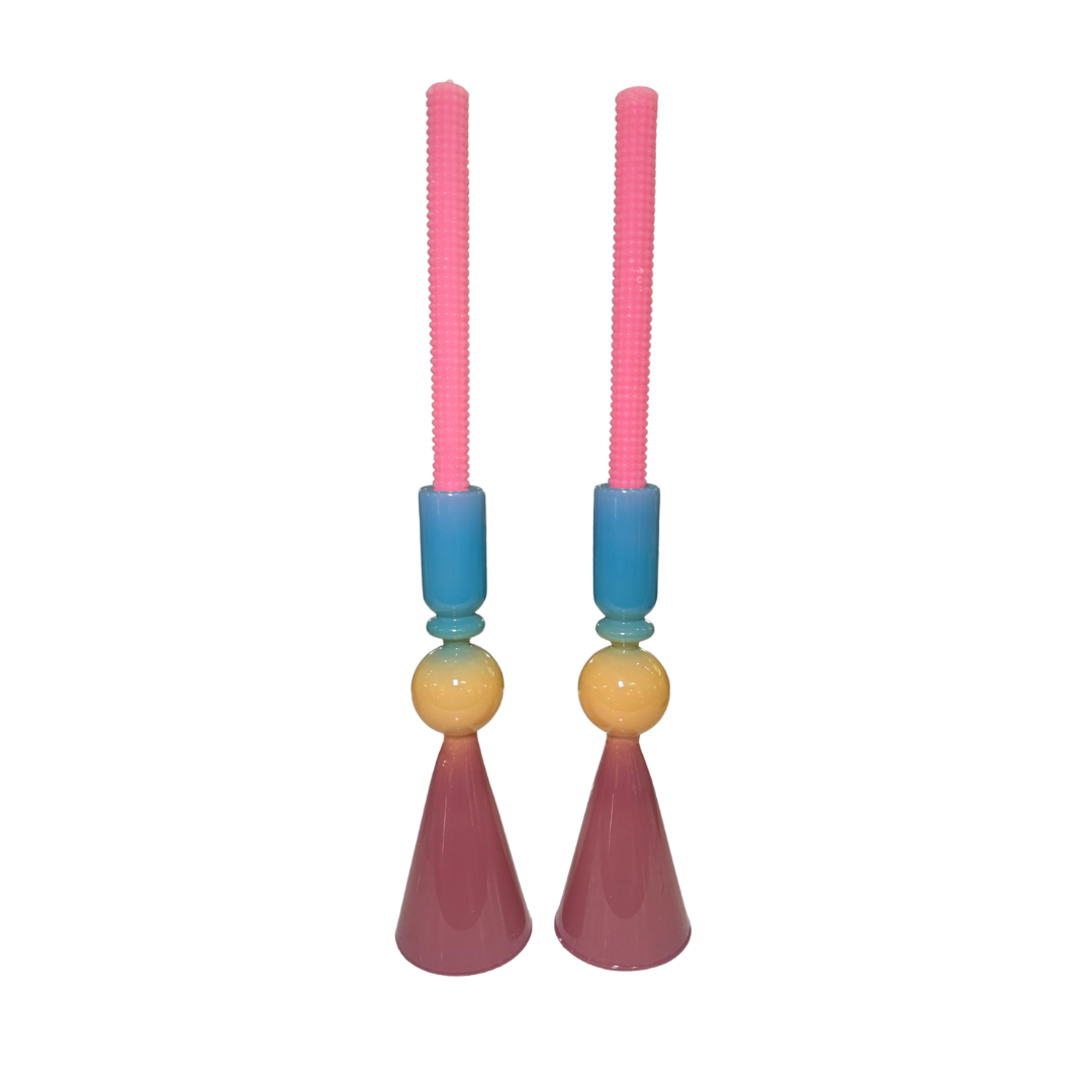Multi Colored Glass Candle Holder Set
