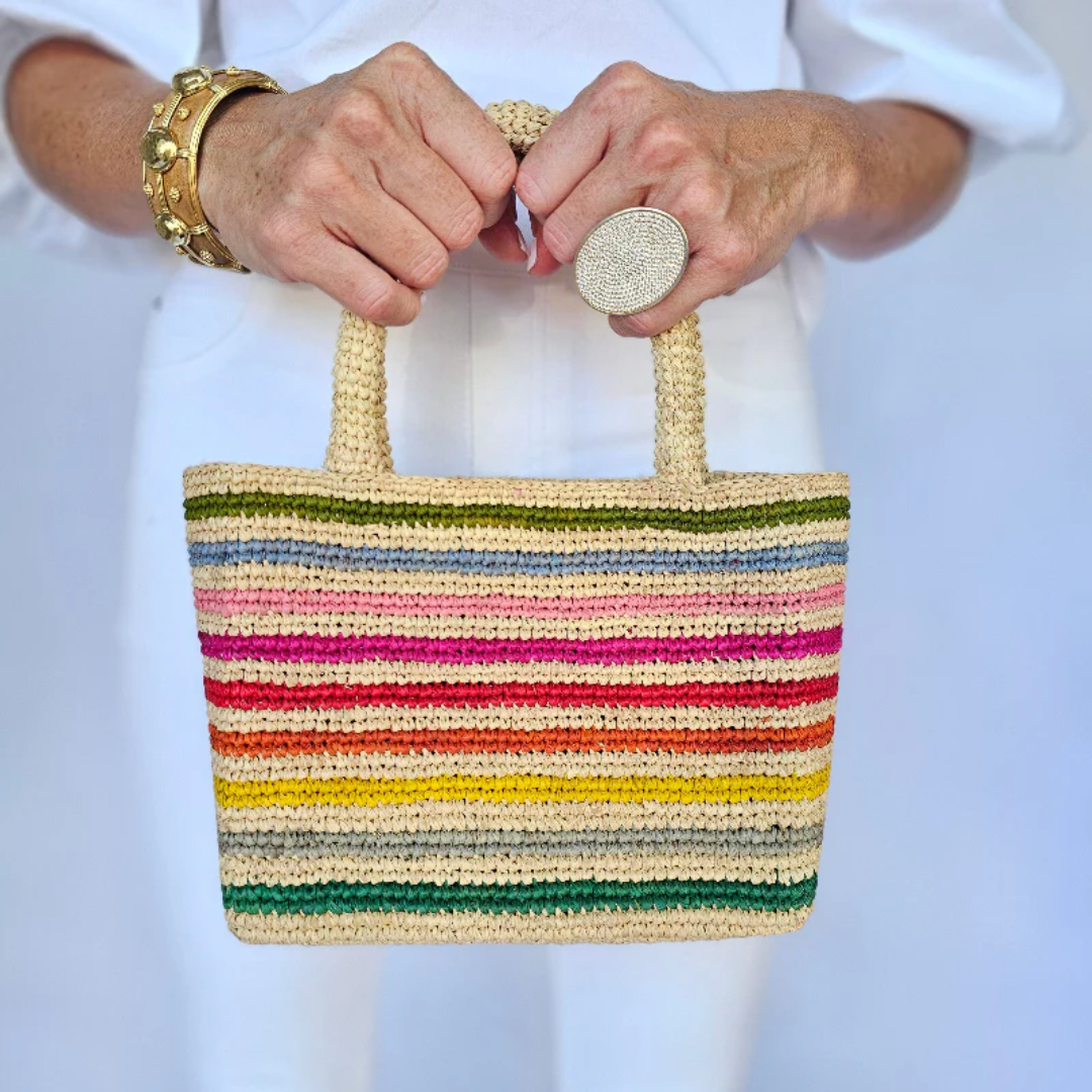 Mini Mae Rainbow Raffia Bag