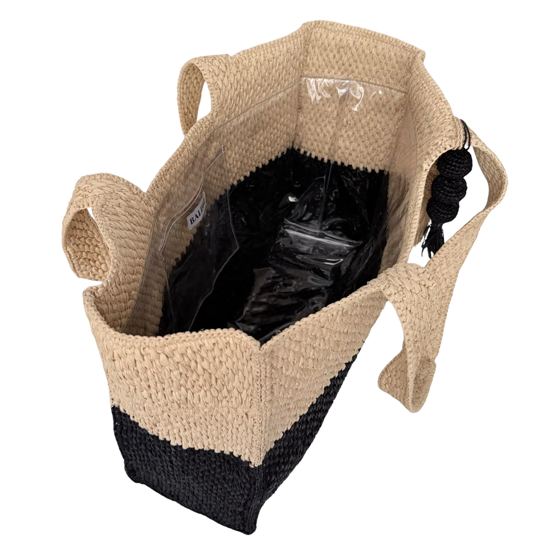 Soleil Black and Hay Raffia Bag