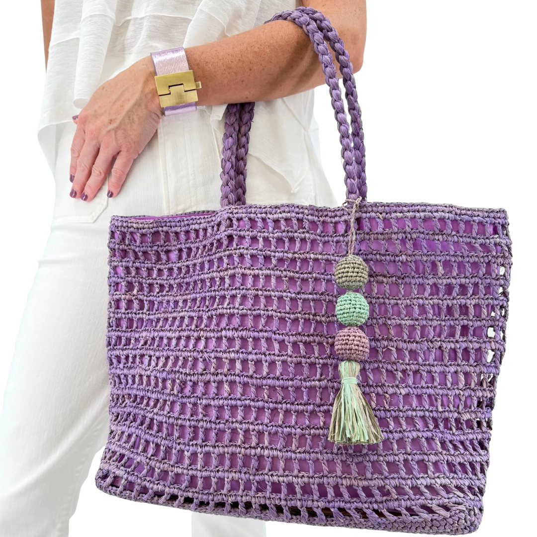 Tulum Lavender Raffia Tote