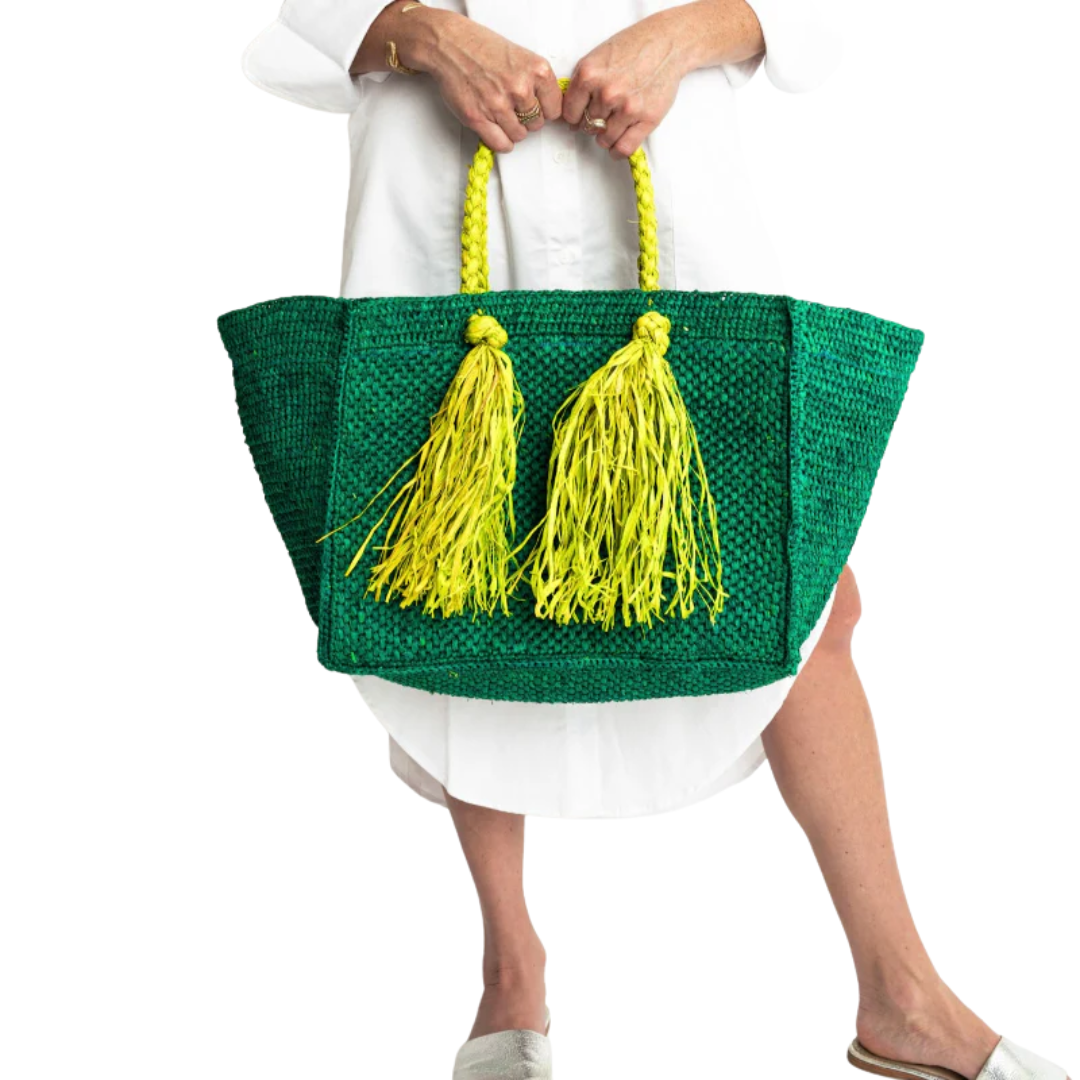 Emerald Camilla Raffia Bag