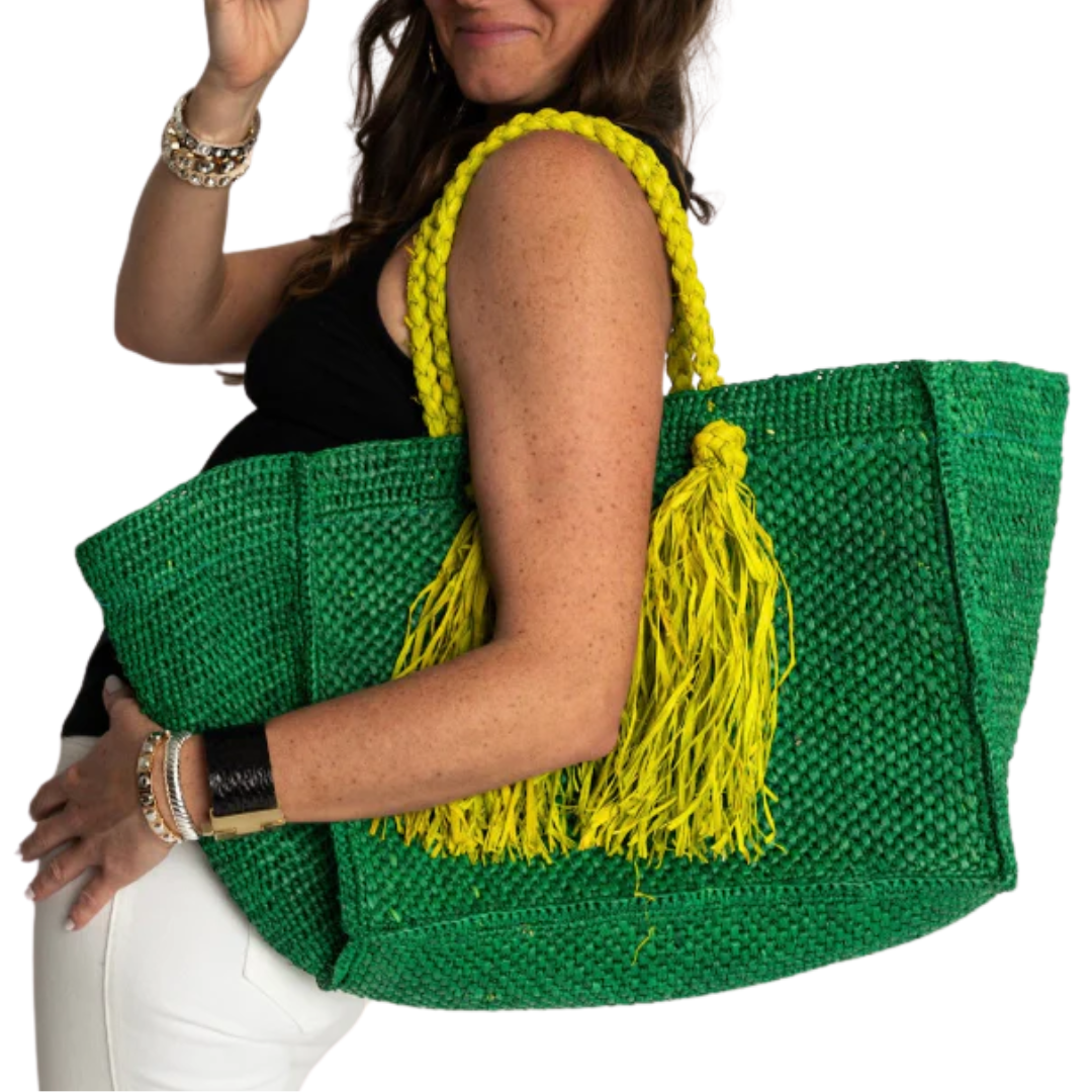 Emerald Camilla Raffia Bag