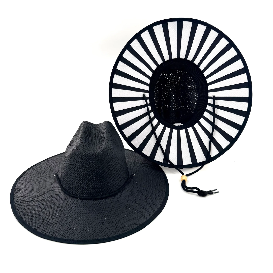 Black Sun Hat with Black and White Stripes
