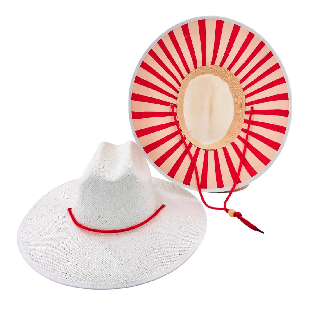 White Sun Hat with Red Stripes