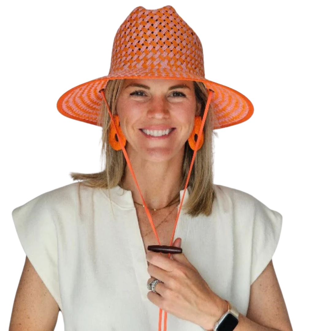 Orange and Pink Brim Lifeguard Hat