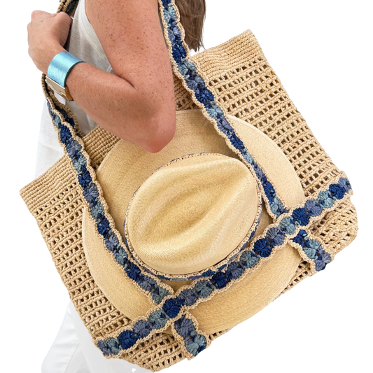 Indie Blue Ombre Raffia Bag