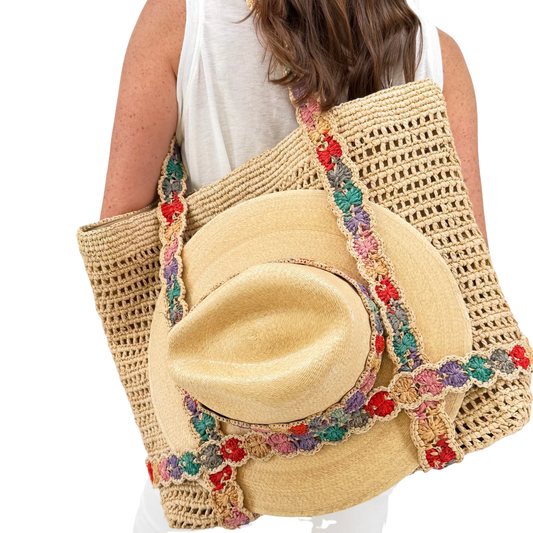 Indie Pastel Rainbow Raffia Bag