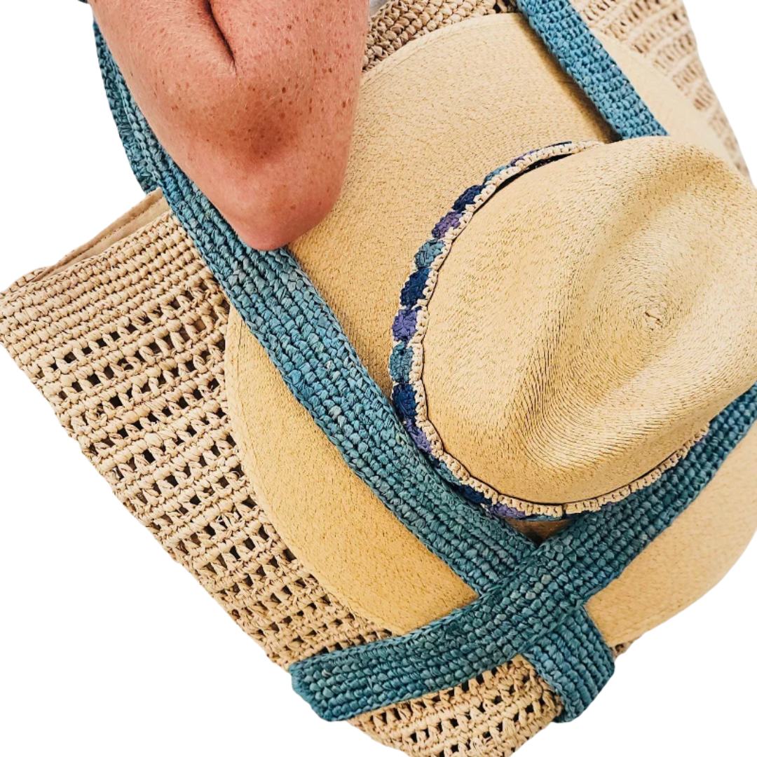 Indie French Blue and Hay Raffia Bag