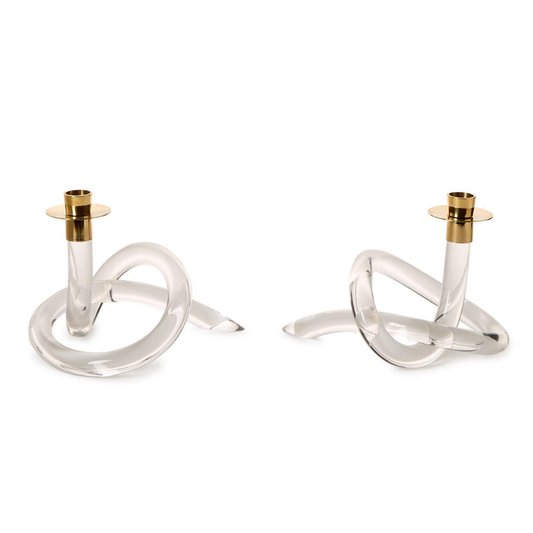 Acrylic Knot Candle Holder with Golden Metal Top - Set of 2