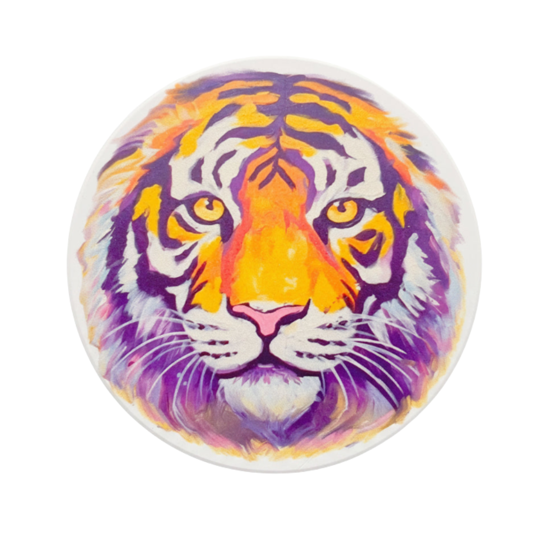 Purple and Gold Tiger Head Coaster - Set of 2