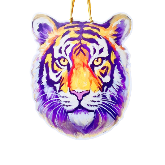 Purple and Gold Tiger Head Door Hanger
