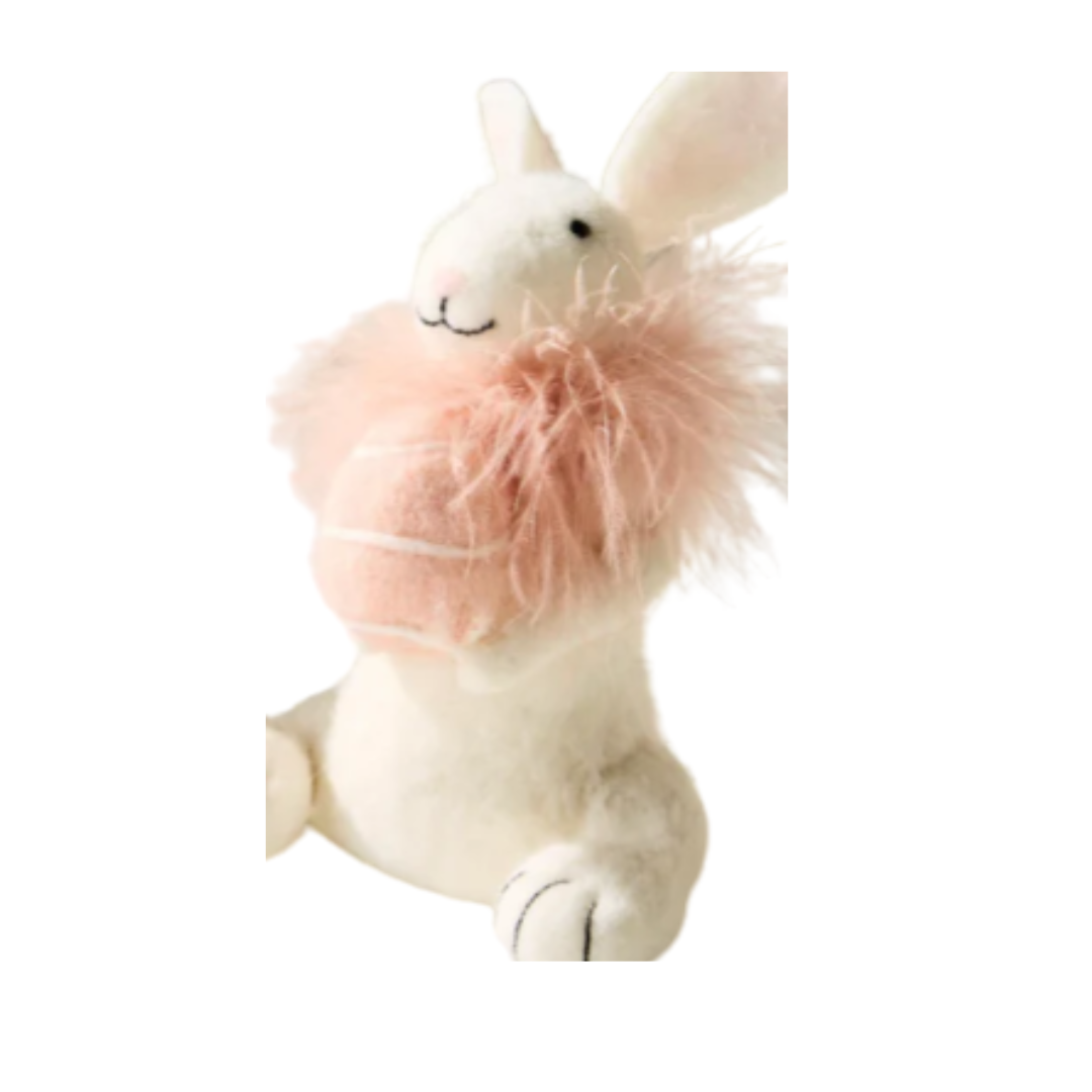 Bunny with Egg & Feather Boa