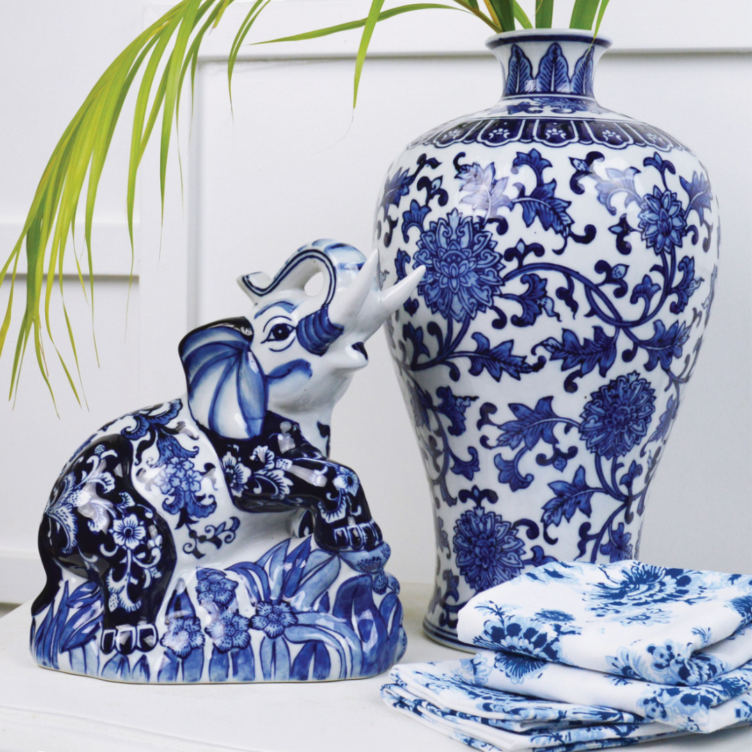Blue Chinoiserie Decorative Elephant