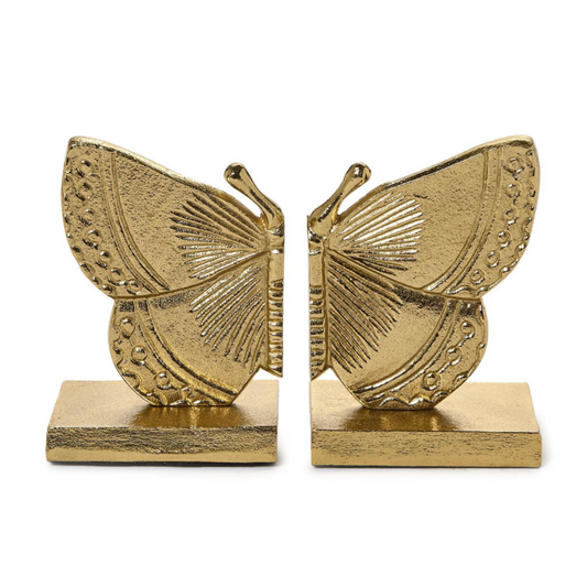 Fluttering Golden Butterfly Bookends - Aluminum