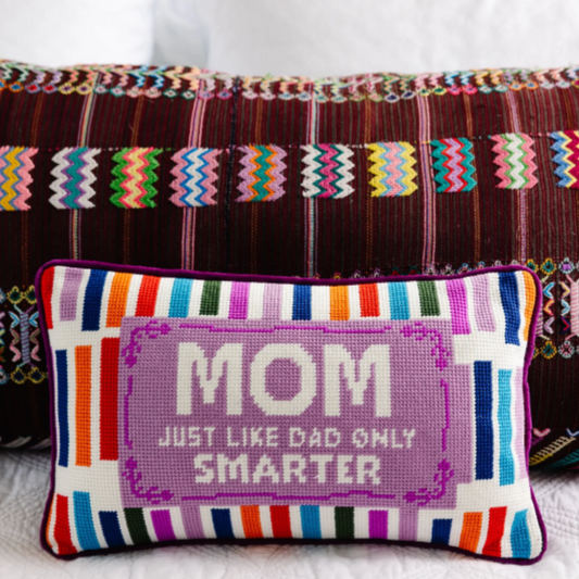 Mom Rules Needlepoint Pillow