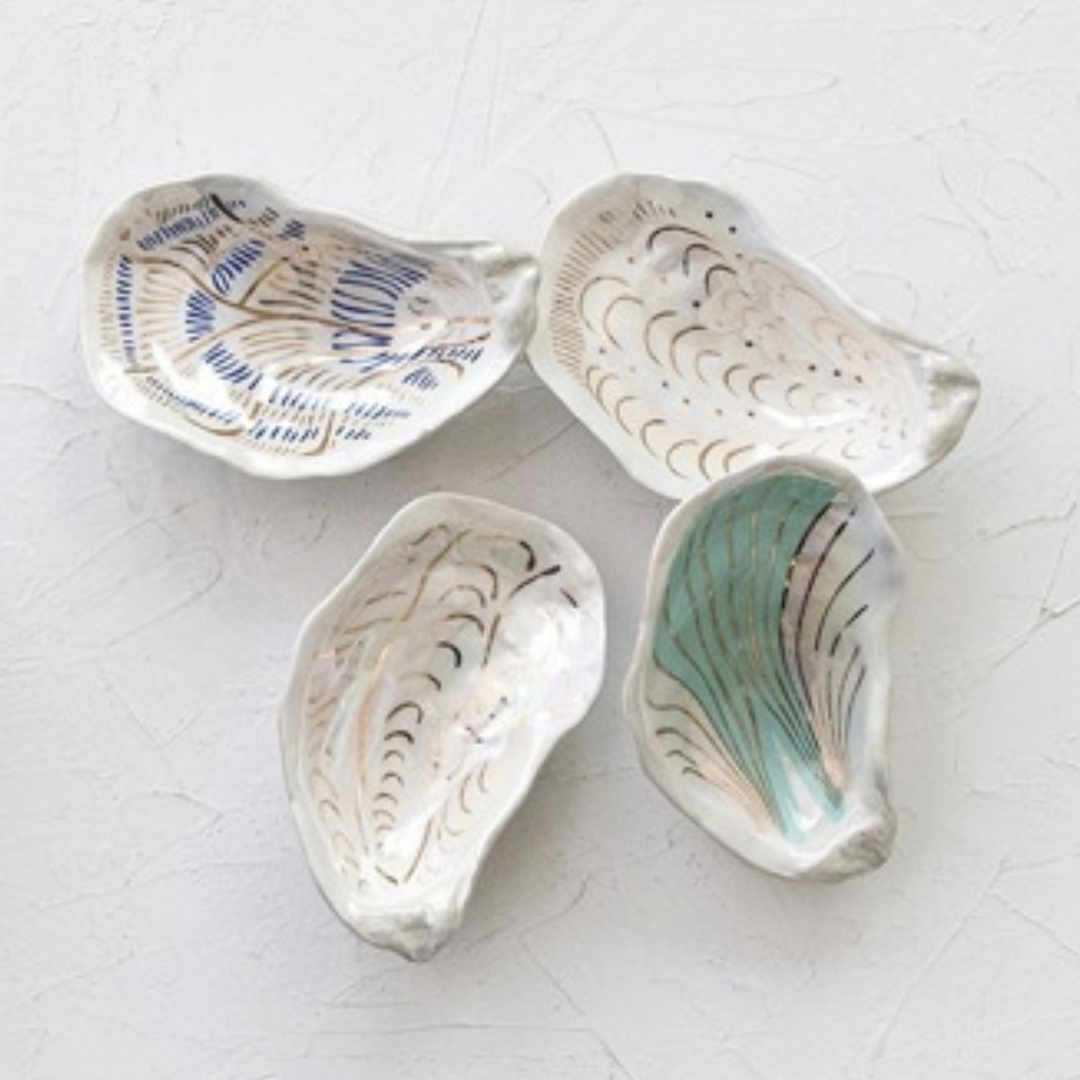Ceramic Oyster Dish with Gold
