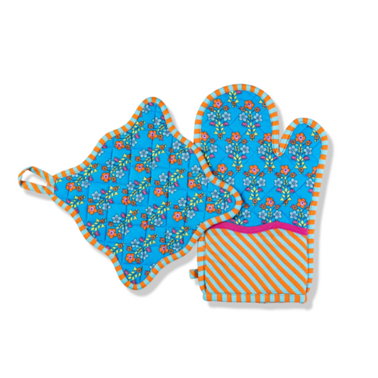 Blue Pot Holder & Oven Mitt