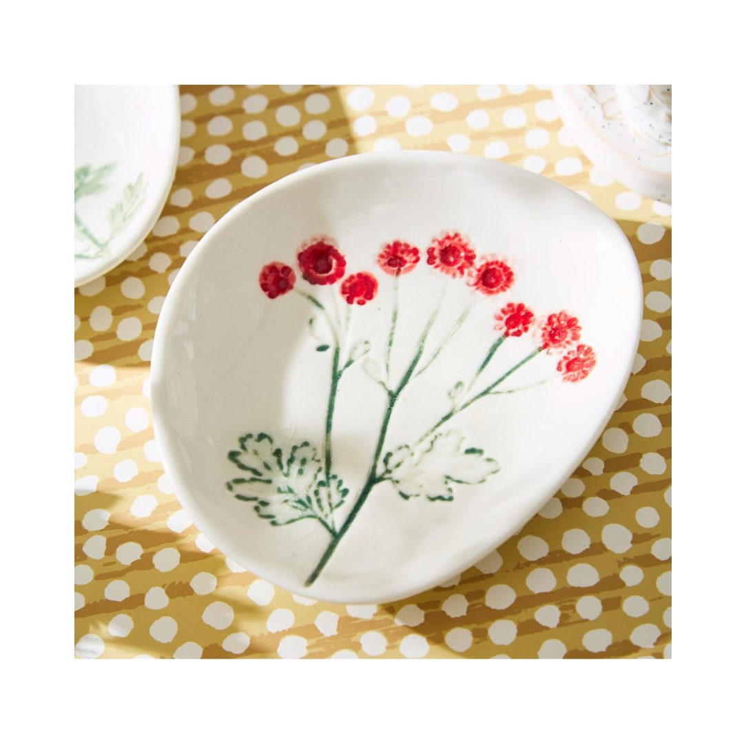Artisanal Tidbit Dish with Imprinted Botanical Design