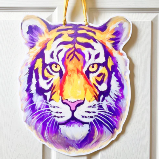 Purple & Gold Tiger Head Door Hanger