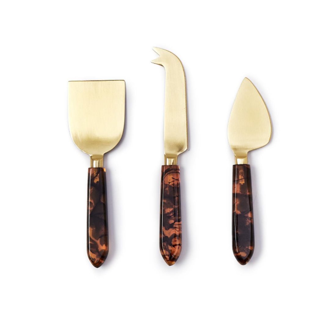 Tortoise Swirl Set of 3 Cheese Knives in Gift Box