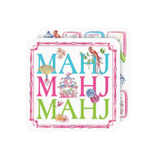 Mahj Mahj Mahj with Mahjong Icons Square Coaster