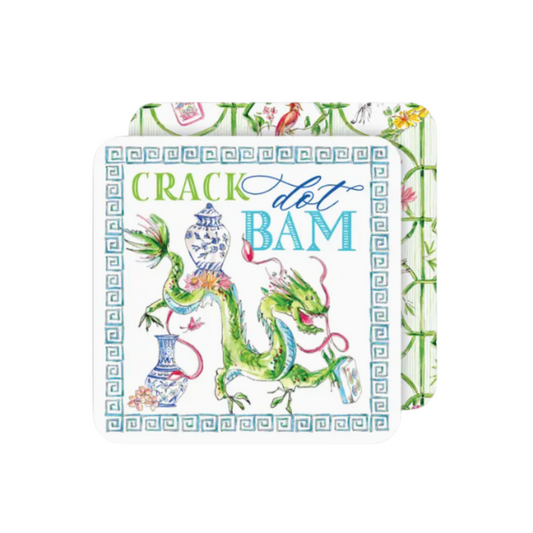 Crack Dot Bam Mahjong Dragon Blue Square Coaster