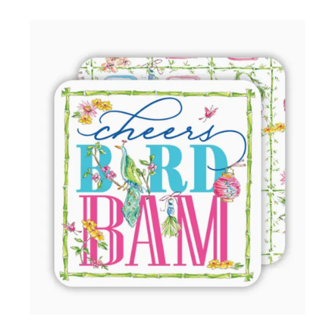 Cheers Bird Bam Green Bamboo Mahjon Square Coaster