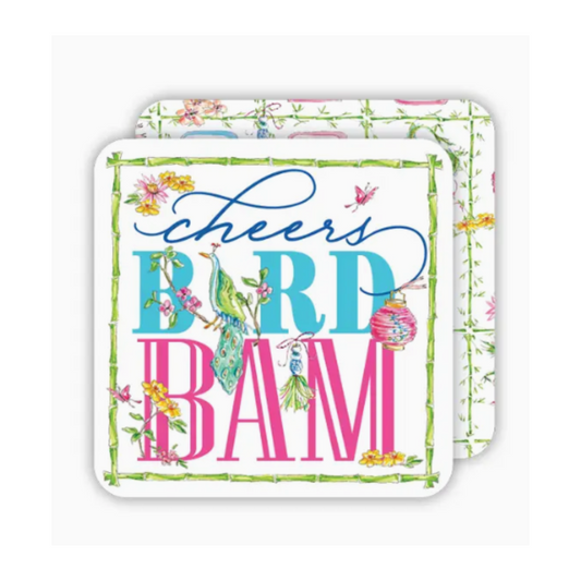 Cheers Bird Bam Green Bamboo Mahjon Square Coaster