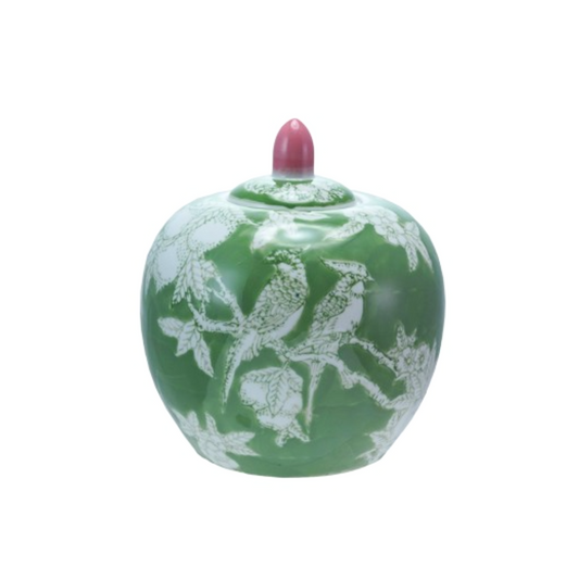 Green & Pink Stoneware Ginger Jar