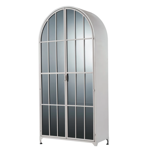 Arched Metal Cabinet w/ 2 Glass Doors & 3 Shelves