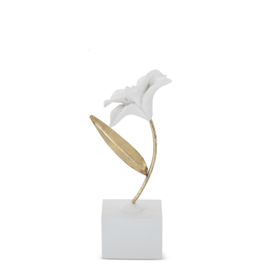 White Resin Gold Metal Stem Flowers on Base