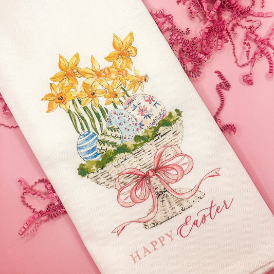 Happy Easter Eggs & Daffodils Tea Towel