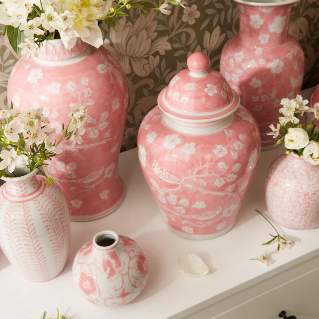 Pink Chinoiserie Hand-Painted Vase