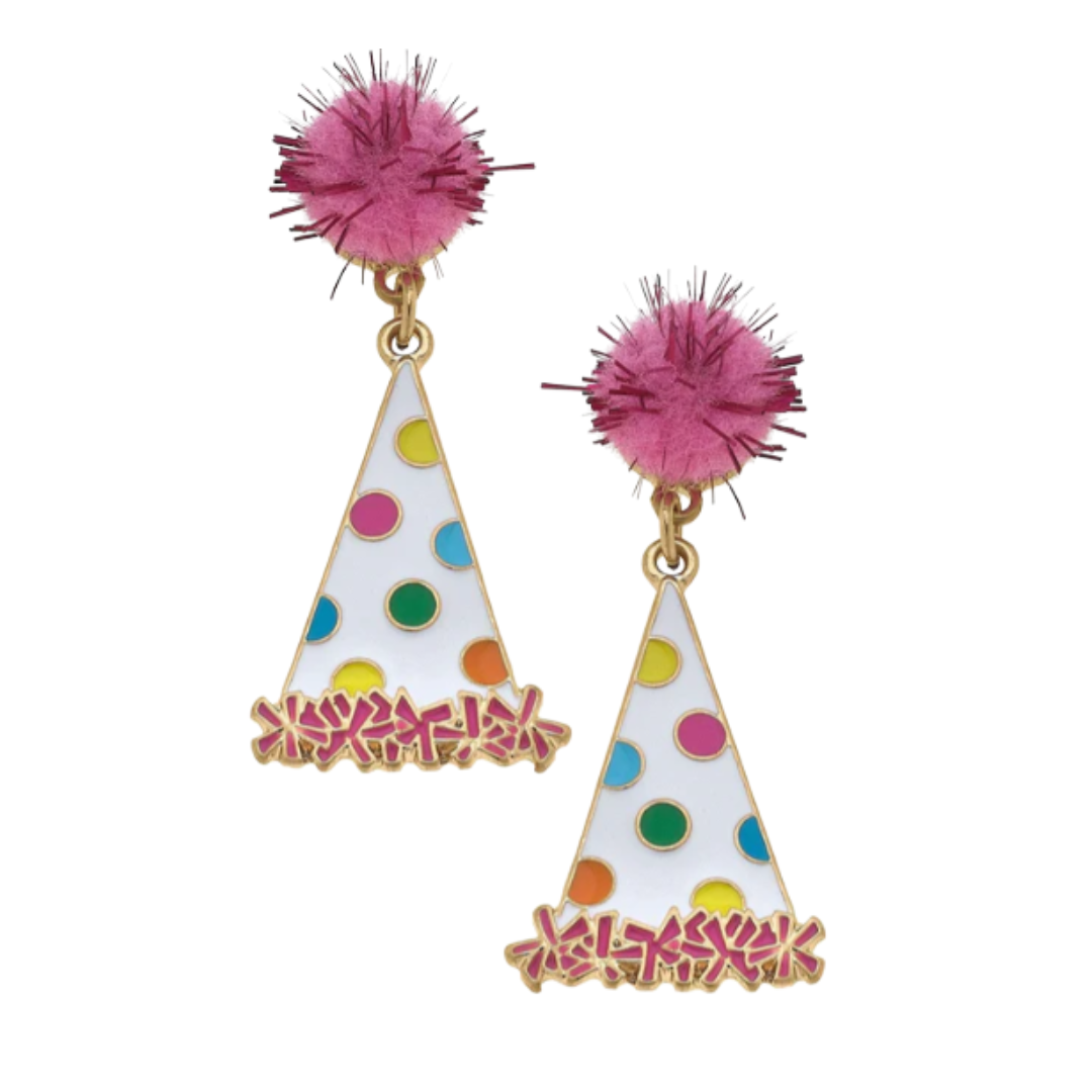 Polka Dotted Party Hat Enamel Earrings