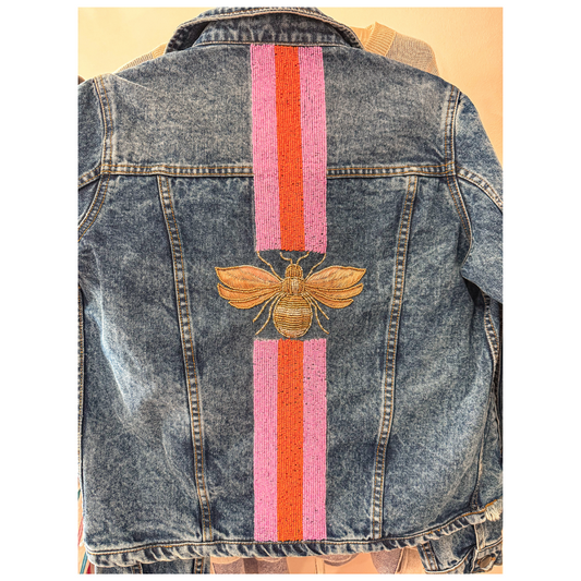 Sequin Stripe Bee Denim Jacket