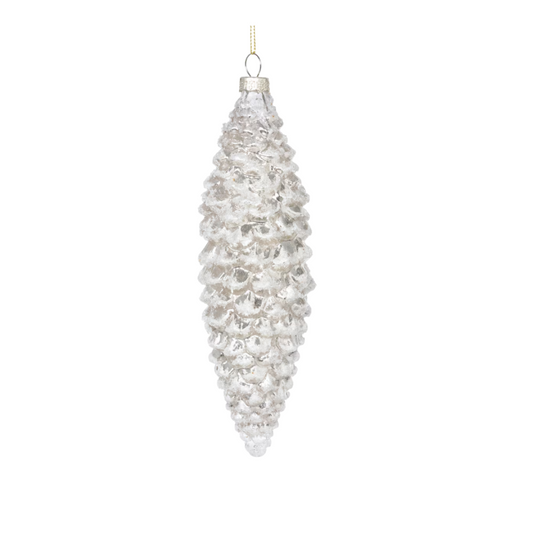 Frosted Pinnacle Pine Cone Glass Ornament, Large