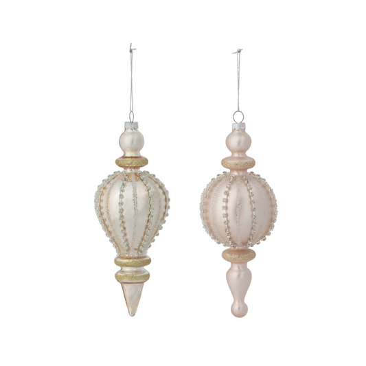 Rhinestone Pattern Frosted Glass Finial Ornament