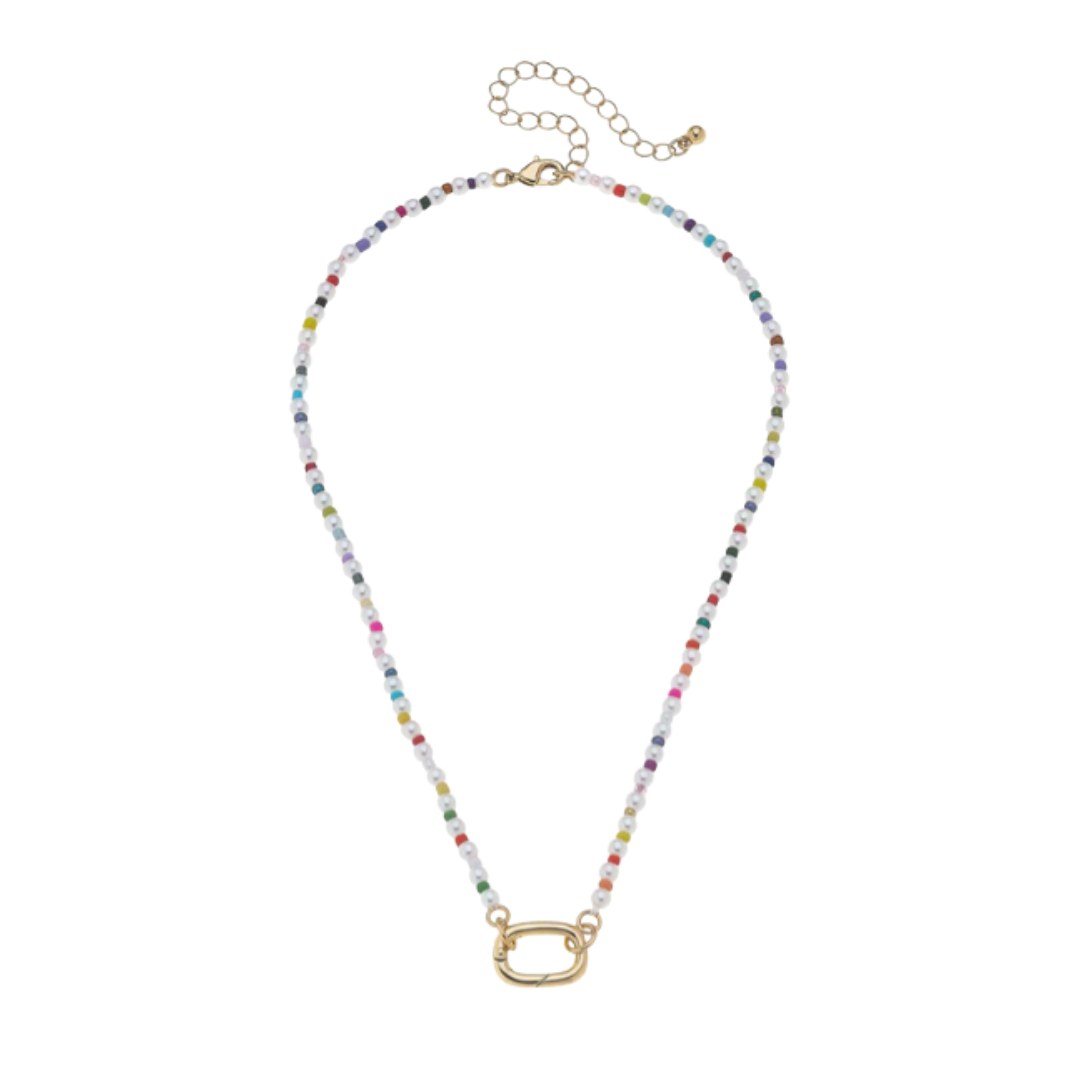 Mini Mazie Rainbow Pearl Charm Necklace Base in Ivory