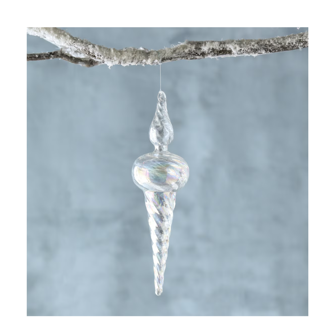 Icy Crystal Swirl Glass Finial Ornament, 9 in.