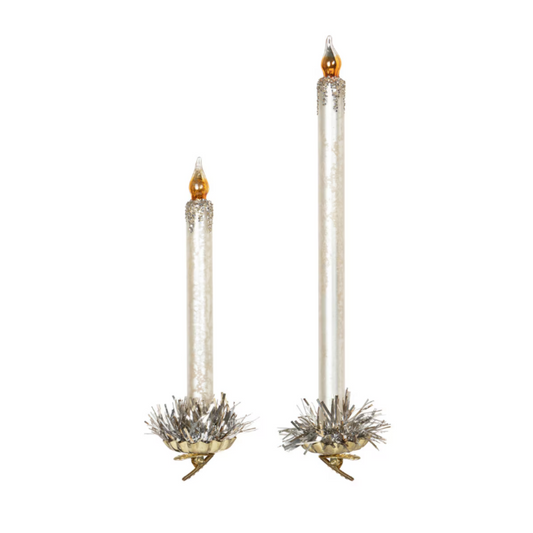 Frosted Ivory Glass Taper Candle Clip-on Ornament